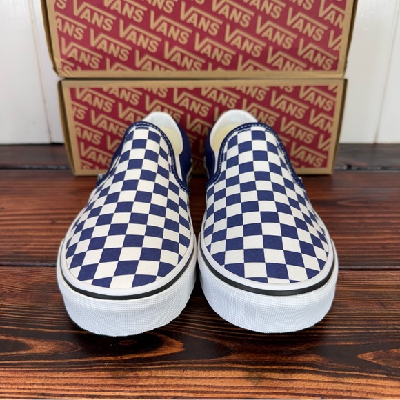 NIB Vans Classic Slip-On Color Theory Checkerboard Navy White Sneakers - Picture 2 of 11